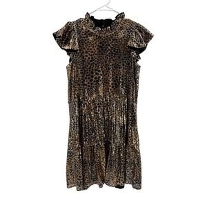 Othilia Black Gold Sequin Leopard Print Ruffle Collar Flutter Sleeve Dress M